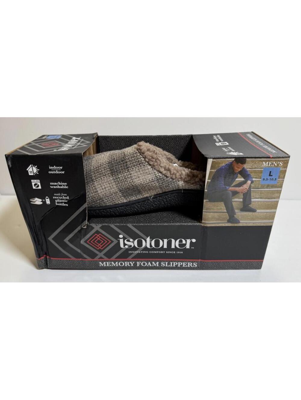 Isotoner Memory Foam Slippers Smoky Taupe Mens Size Large 9.5-10.5 NEW NIB